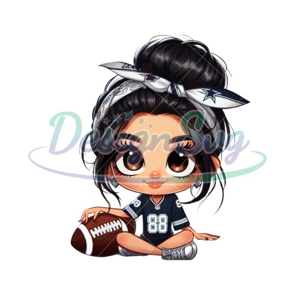 cartoon-girl-football-fan-cowboys-black-hair-brown-eyes-png-sublimation-digital-design-download-dtf-print