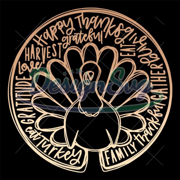 Thanksgiving Turkey Word Art Circle Svg