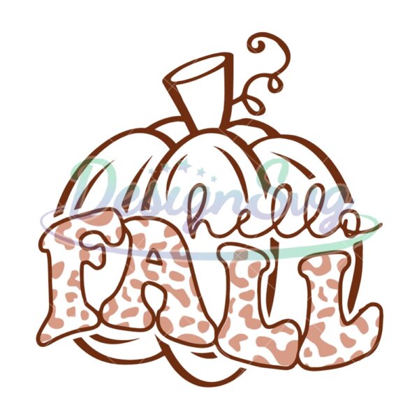 Hello Fall Pumpkin SVG Cheetah Print