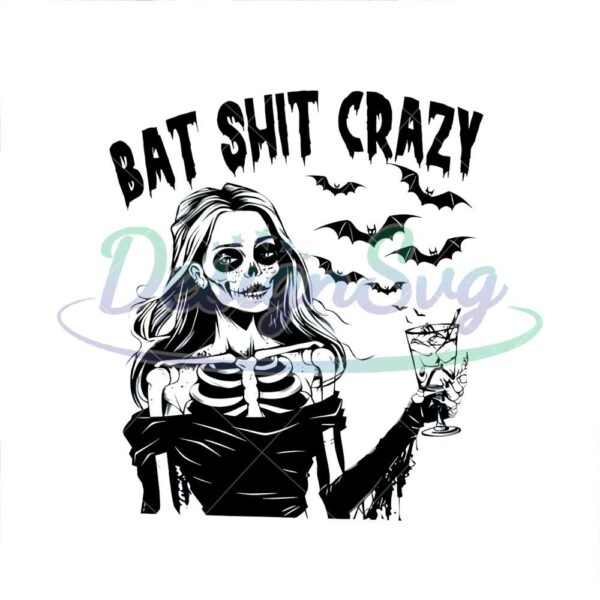 bat-shit-crazy-halloween-png-spooky-season-witch-messy-bun-skull-png-snarky-funny-skeleton-goth-png-halloween-humor-trendy-fall-png