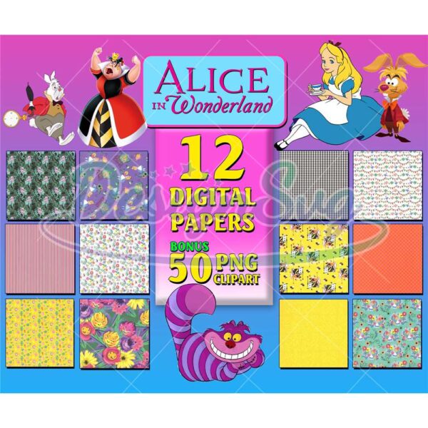 12-alice-in-wonderland-digital-paper-disney-paper-alice-scrapbook-alice-wonderland-png