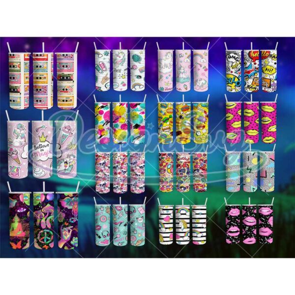 cute-unicorns-love-sweat-pattern-tumbler-wraps-bundle-png-sublimation-designs