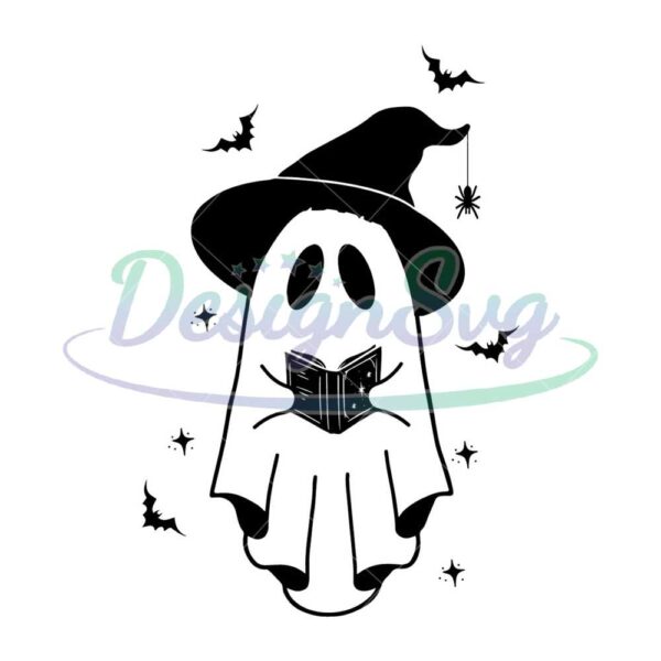 ghost-reading-book-svg-ghost-holding-book-svg-halloween-cute-ghost-with-witch-hat-read-books-svg-ghost-read-more-books