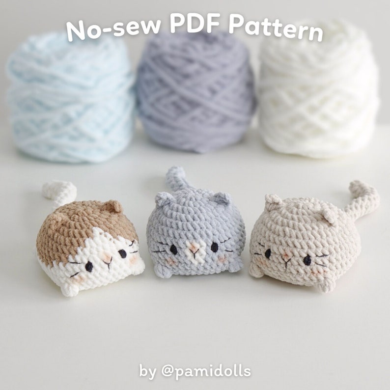 No-sew 3in1 Cat Bun Cat Loaf Amigurumi Crochet Pattern Bundle 6