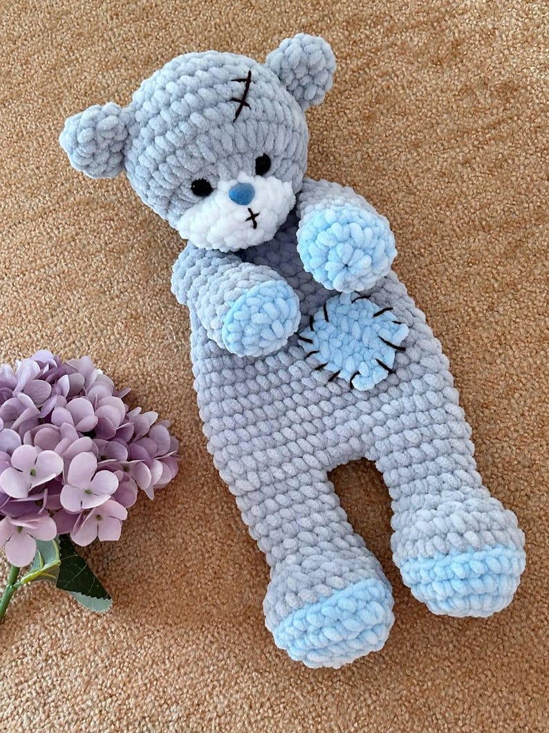 Crochet bear snuggler pattern Bear lovey pattern for kids Amigurumi bear cuddle toy pattern 8