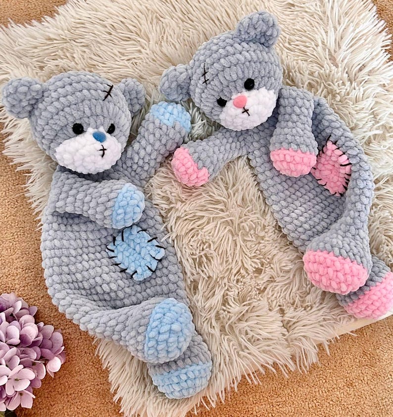 Crochet bear snuggler pattern Bear lovey pattern for kids Amigurumi bear cuddle toy pattern 1