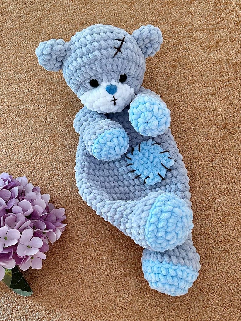 Crochet bear snuggler pattern Bear lovey pattern for kids Amigurumi bear cuddle toy pattern 5