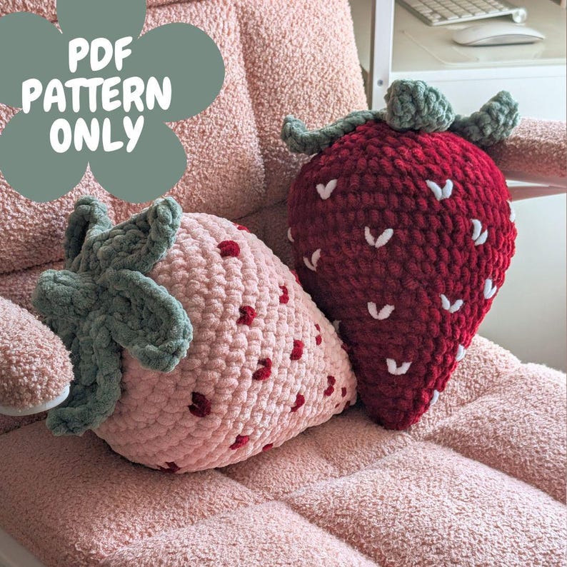 Crochet Small Strawberry Pillow Pattern PDF 1