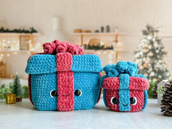 Bundle: Big and Mini Christmas Present Crochet Pattern, Plush Presents with Removable Lid