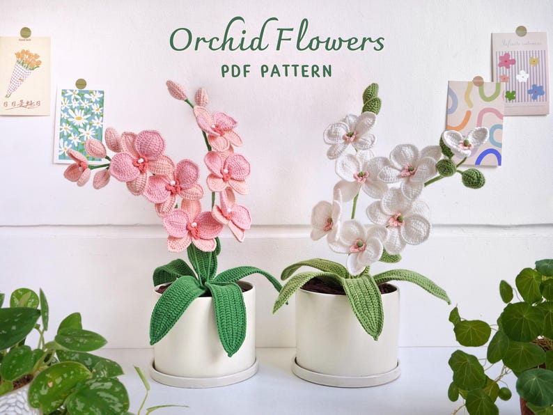 Orchid Crochet Pattern, Flower Crochet Patterns, Crochet Home Decor, Flower Basket Crochet Pattern 1
