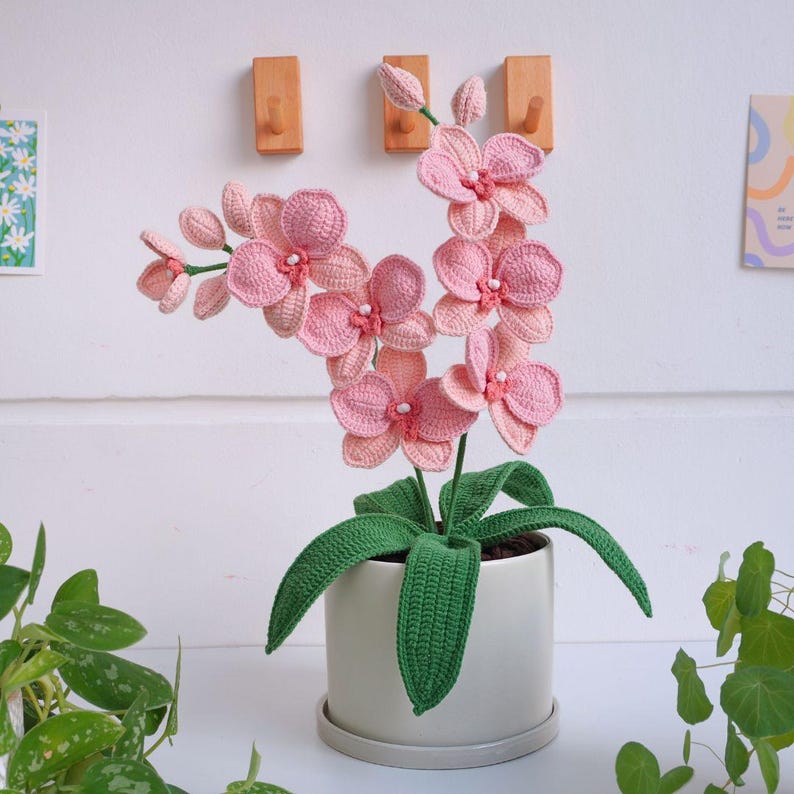 Orchid Crochet Pattern, Flower Crochet Patterns, Crochet Home Decor, Flower Basket Crochet Pattern 10