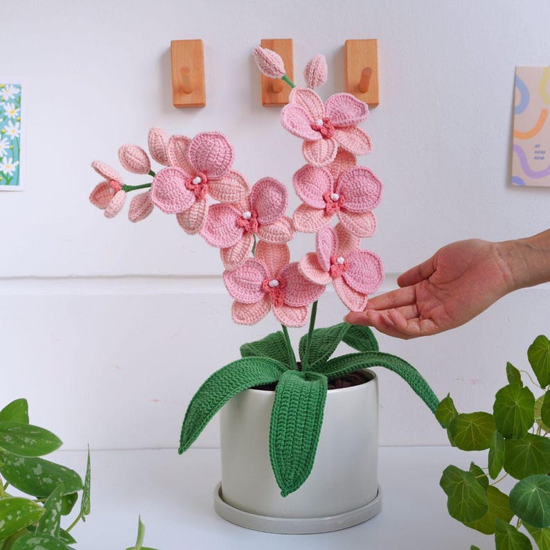 Orchid Crochet Pattern, Flower Crochet Patterns, Crochet Home Decor, Flower Basket Crochet Pattern 8