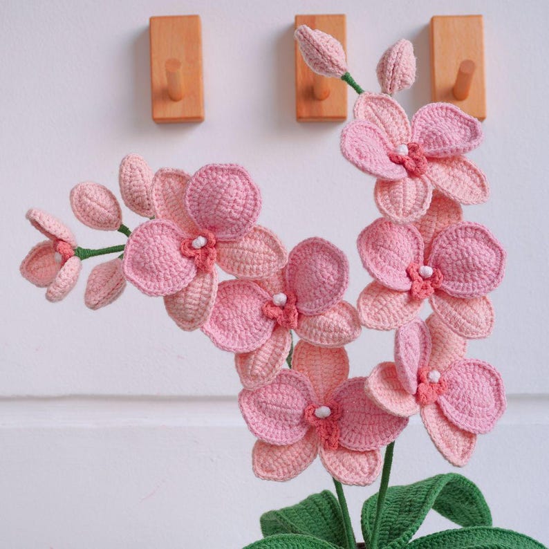 Orchid Crochet Pattern, Flower Crochet Patterns, Crochet Home Decor, Flower Basket Crochet Pattern 9