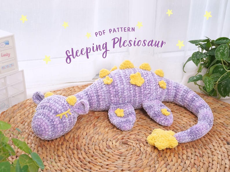 Sleeping Plesiosaur Dragon Crochet Pattern, Amigurumi Crochet Pattern, Dragon Crochet Pattern, Adorable Dragon Crochet Pattern 1